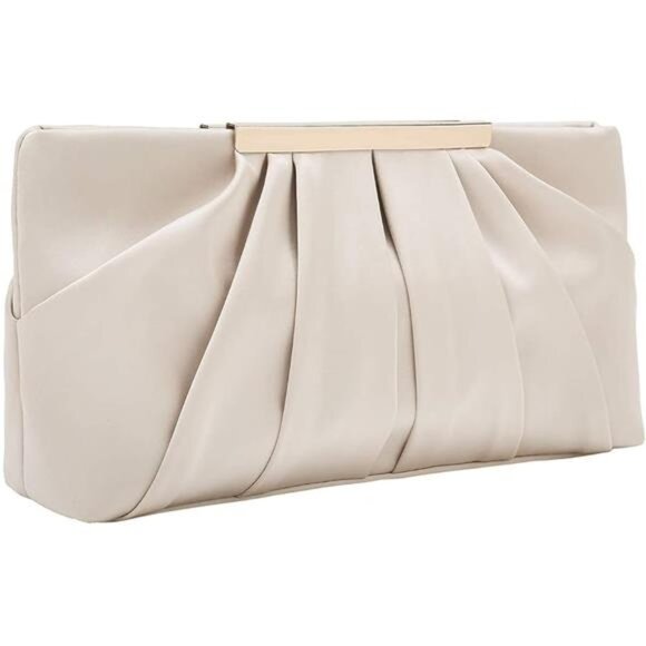 Clutch Evening Bag Elegant Pleated Satin Formal Handbag Simple Classy Purse - Picture 7 of 7